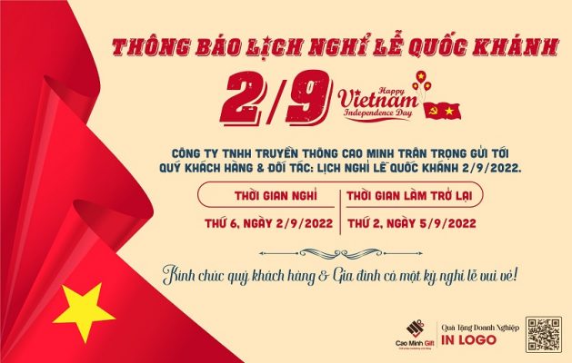 Công ty TNHH Truyền thông Cao Minh thông báo lịch nghỉ lễ Quốc Khánh 2/9 năm 2022