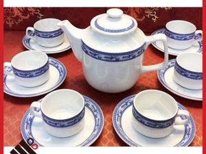 Bộ ấm chén Minh Long chim hạc in ấn logo theo yêu cầu làm quà tặng cao cấp