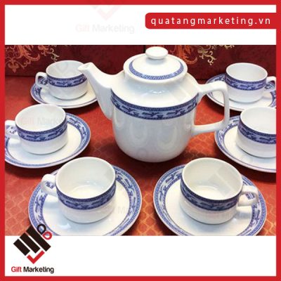 Bộ ấm chén Minh Long chim hạc in ấn logo theo yêu cầu làm quà tặng cao cấp