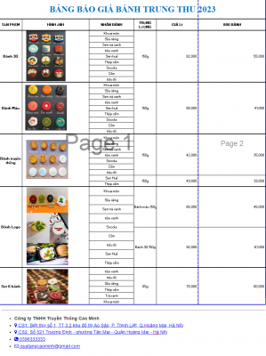 Bảng báo giá bánh trung thu Cao Minh gift 2023