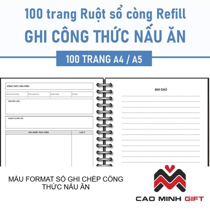 Sổ ghi chép công thức nấu ăn theo ngày/ tuần