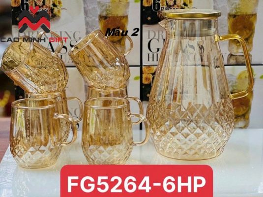 Bộ bình ly thủy tinh màu vàng phong cách hoàng gia