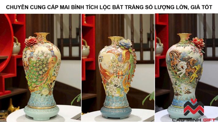 Mai bình tích lộc Bát Tràng đắp nổi hoa văn tinh xảo, tặng cực sang