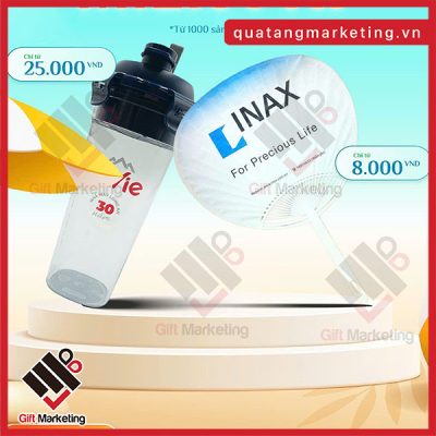 Combo quà tặng mùa hè dưới 99k 1 gồm bình đựng nước và quạt nhựa quảng cáo