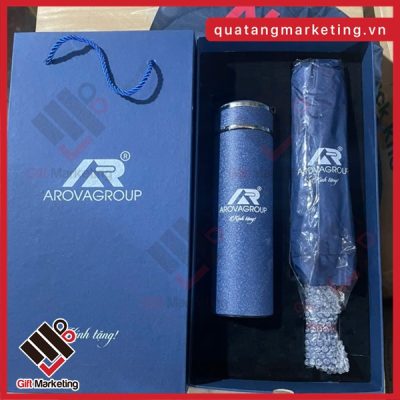 Set ô dù cầm tay + bình giữ nhiệt + bánh trung thu in logo