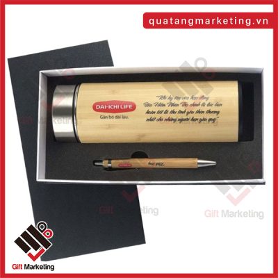 Combo bút + bình giữ nhiệt gỗ độc quyền tại Cao Minh gift