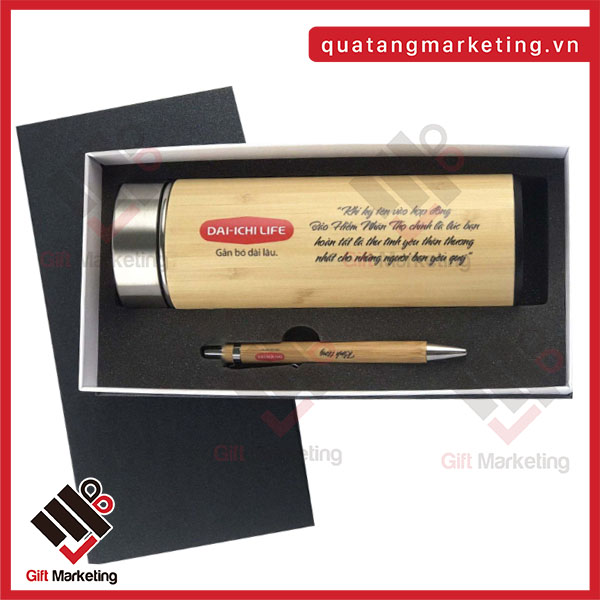 Combo bút + bình giữ nhiệt gỗ độc quyền tại Cao Minh gift