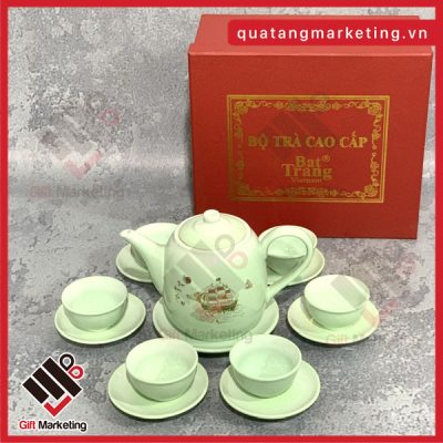 Bộ ấm chén men ngọc Bát Tràng – Họa tiết “Thuận Buồm Xuôi Gió”
