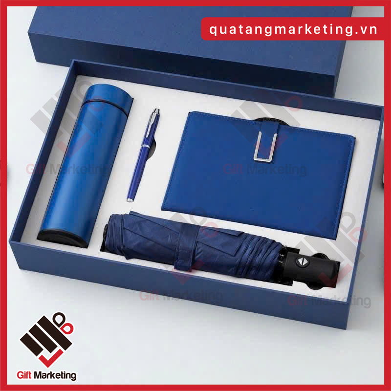 Set bình giữ nhiệt ô dù sổ tay bút ký 4 món