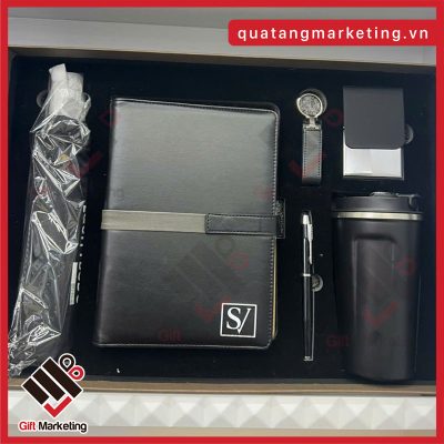 Set quà tặng doanh nghiệp ô gấp ngược + sổ da+ bút ký + bình giữ nhiệt + móc khóa