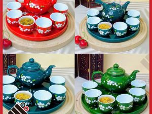 Bộ ấm chén men màu khắc hoa nổi – sang trọng & khác biệt