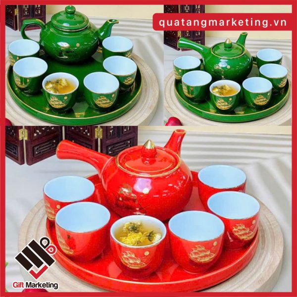 Bộ ấm chén vàng kim Thuận Buồm Xuôi Gió – tài lộc & thành công