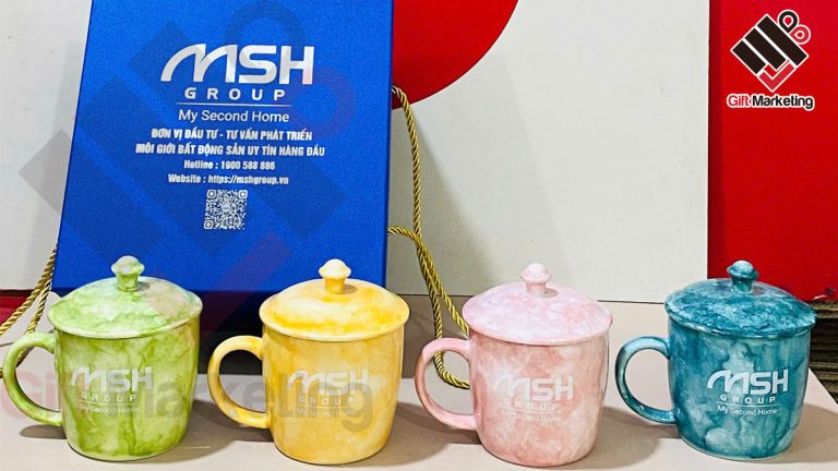 Cốc sứ vân đá – 13 gam màu thời thượng, quà tặng doanh nghiệp ấn tượng
