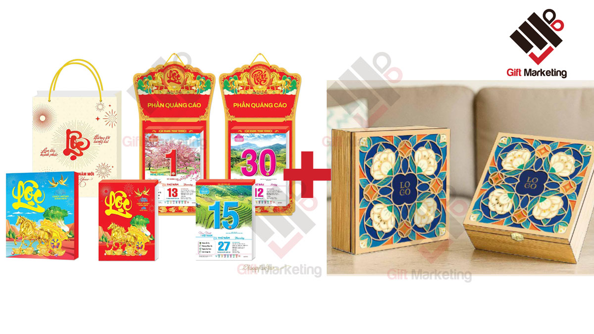 Lịch bloc siêu cực đại kết hợp với hộp quà tết in logo - Một set quà ấn tượng tuyệt vời!