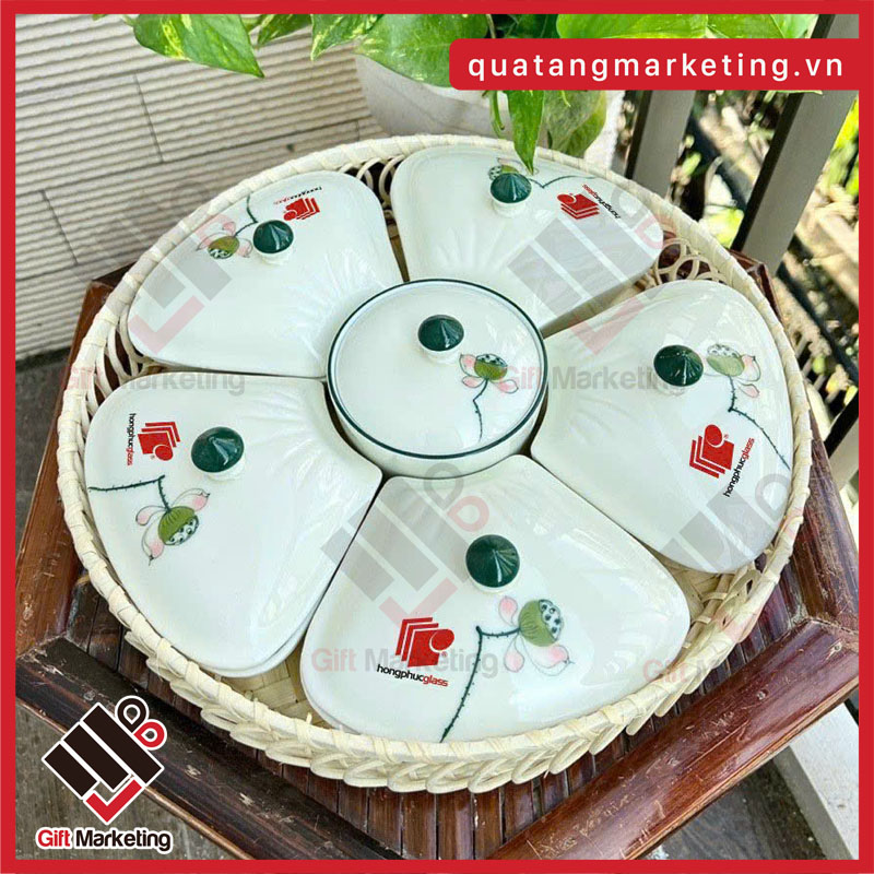 Set 5 hũ gốm sứ cao cấp: Sang trọng, đồng bộ – phù hợp để biếu đối tác, khách hàng lớn hoặc gói quà tri ân cao cấp.
