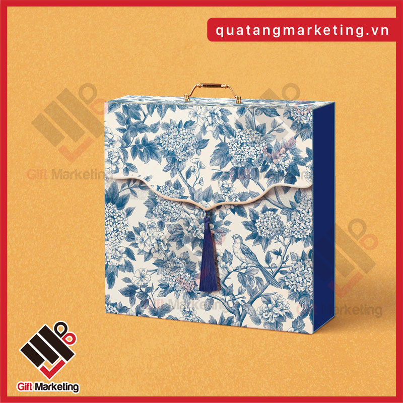 Vỏ hộp quà Tết Gấm Vóc Xanh Ngọc – Trong lành & trang nhã