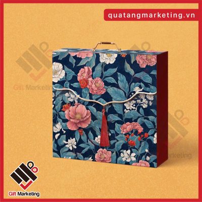 Vỏ hộp quà Tết Gấm Vóc Xanh Navy – Quyền uy & sang trọng