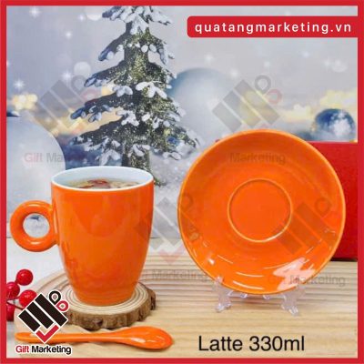 Bộ cốc sứ quà tặng màu cam sáng 3 món năng động, trẻ trung