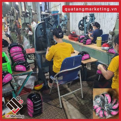 Mũ bảo hiểm quà tặng màu hồng Neon in ấn logo thông điệp theo yêu cầu cho doanh nghiệp