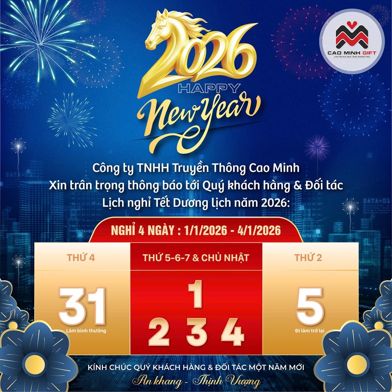 Cao Minh Gift nghỉ Tết dương lịch 4 ngày