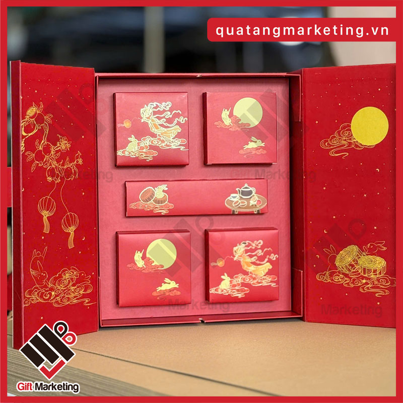 Hộp bánh trung thu màu đỏ 4 bánh sang trọng