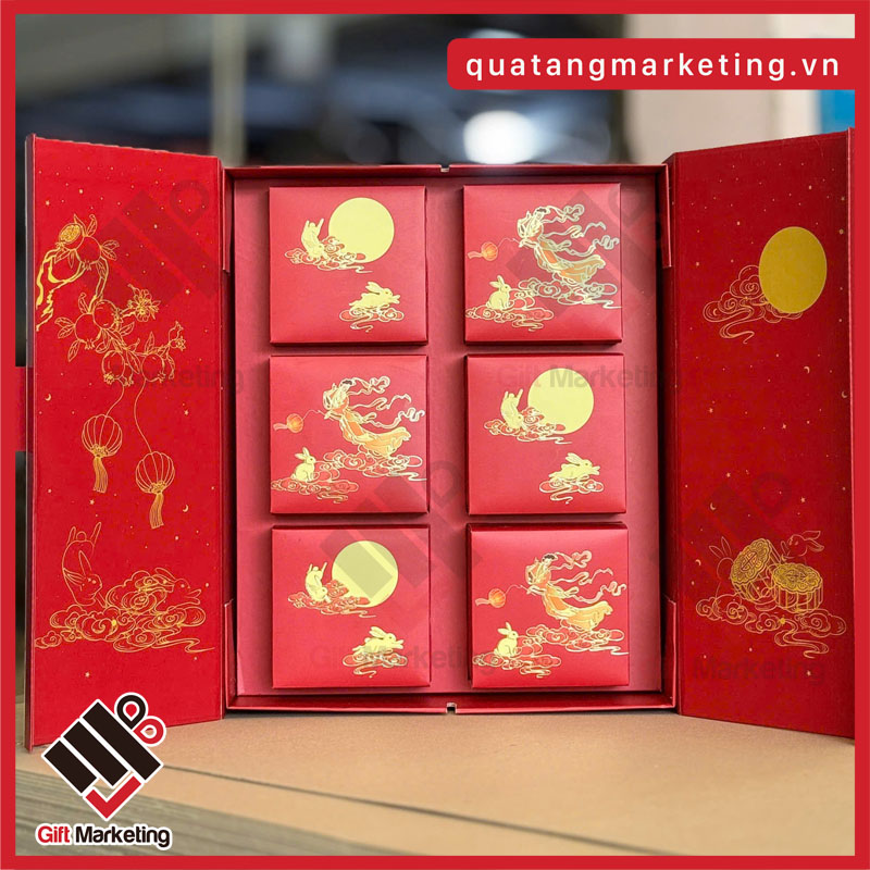 Hộp bánh trung thu 6 bánh màu đỏ sang trọng