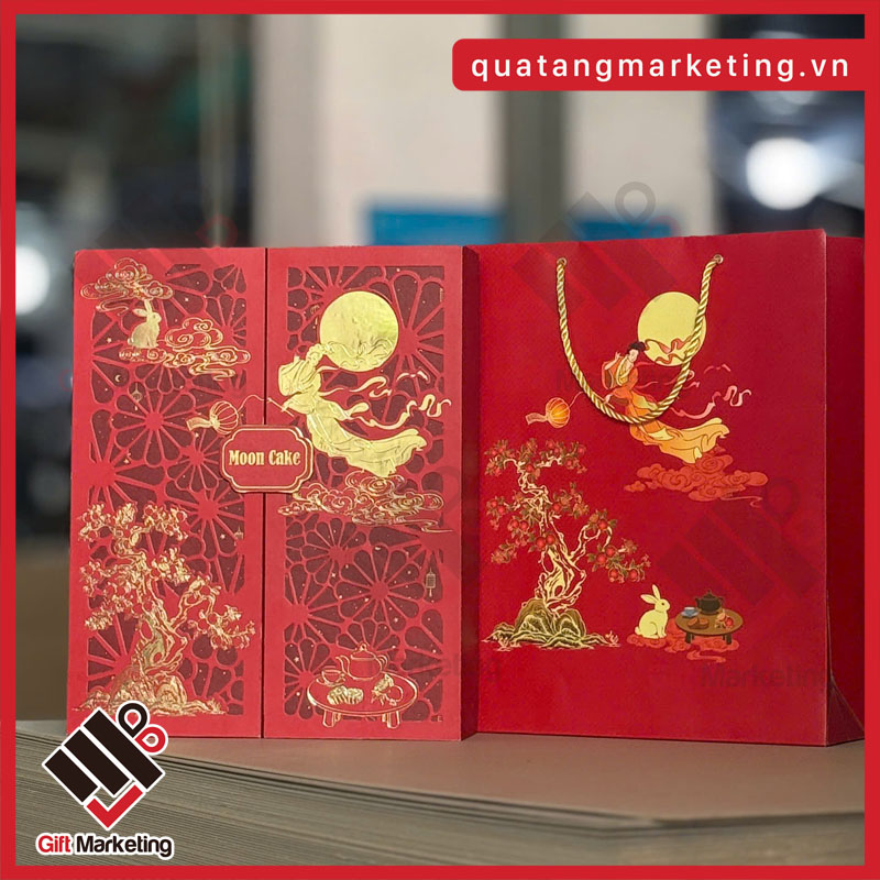 Hộp bánh trung thu đỏ sang trọng – đậm không khí Trung Thu