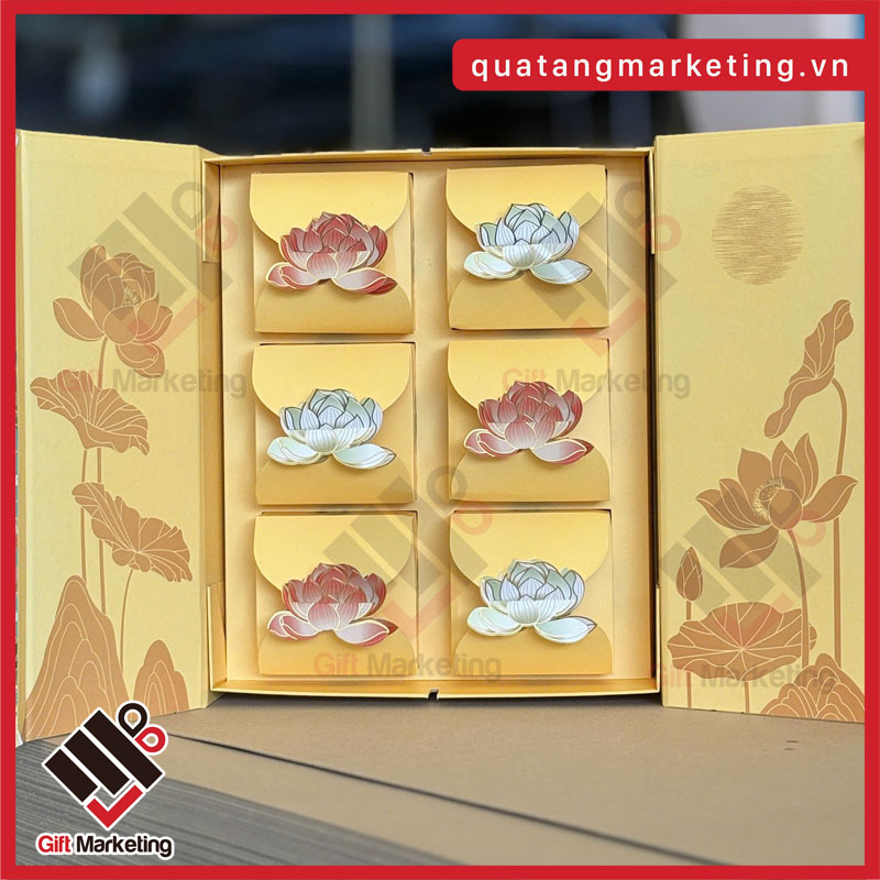 Hộp bánh trung thu 6 bánh màu vàng kem hiện đại