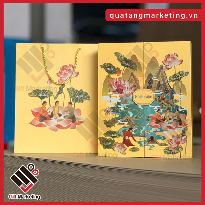 Hộp bánh trung thu vàng kem hiện đại - BST 2026 mới nhất tại Cao Minh Gift