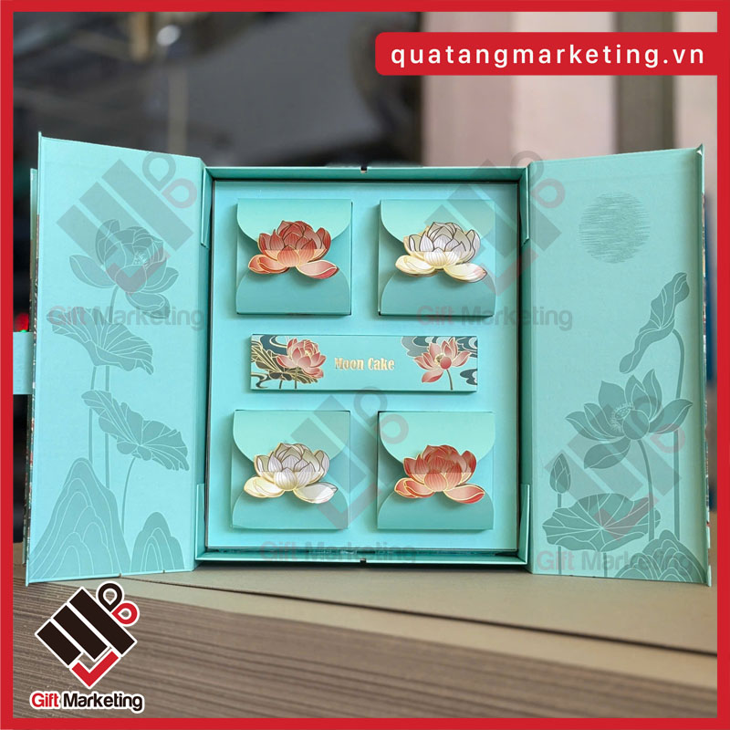 Hộp bánh trung thu 4 bánh màu xanh ngọc thanh lịch