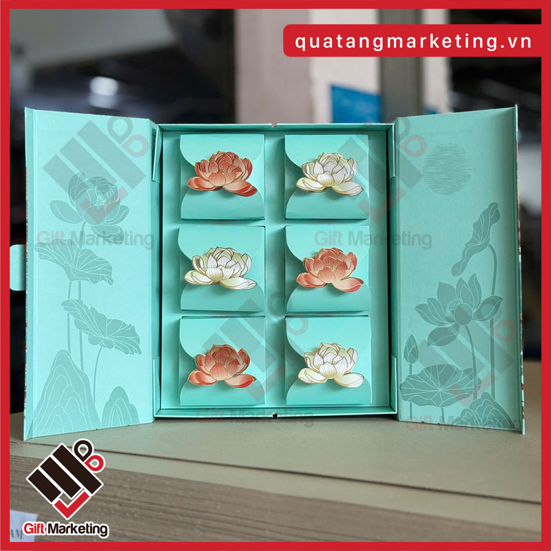Hộp bánh trung thu 6 bánh màu xanh ngọc thanh lịch