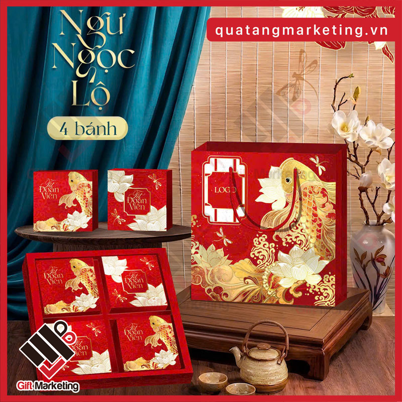 Hộp bánh trung thu màu đỏ Ngư Ngọc Lộ