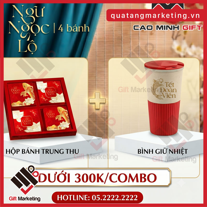 Giftset kết hợp hộp bánh trung thu và cốc giữ nhiệt in logo - Quà tặng cho khách hàng thiết thực