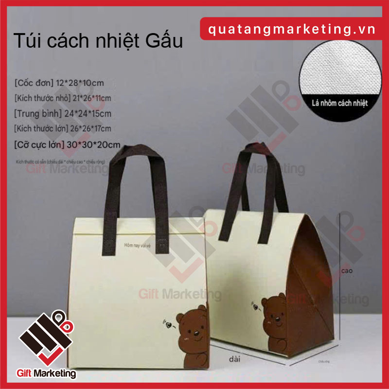 Kích thước mẫu túi cách nhiệt gấu tại Cao Minh Gift