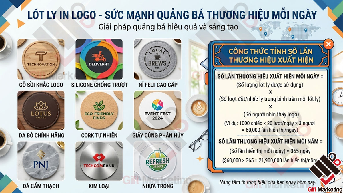 Công thức đơn giản để tính số lần thương hiệu xuất hiện hiệu quả trên chiếc đế lót ly in logo