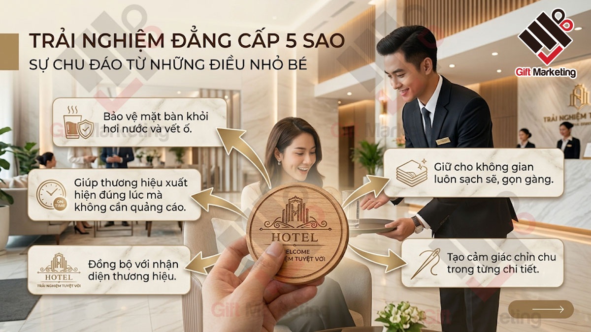 5 vai trò cơ bản của một chiếc đế lót ly in logo khách sạn 5 sao