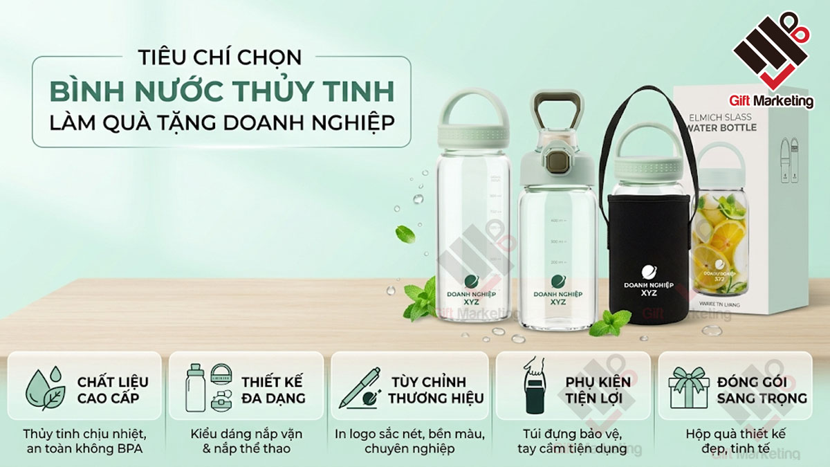5 tiêu chí chọn bình nước thủy tinh làm quà tặng doanh nghiệp