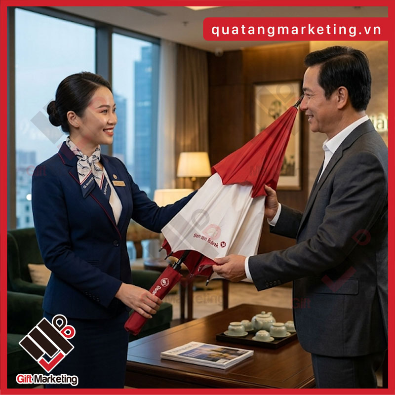 Ô chống lật in logo không chỉ phù hợp làm quà tặng golf mà còn thích hợp làm quà tặng khách VIP
