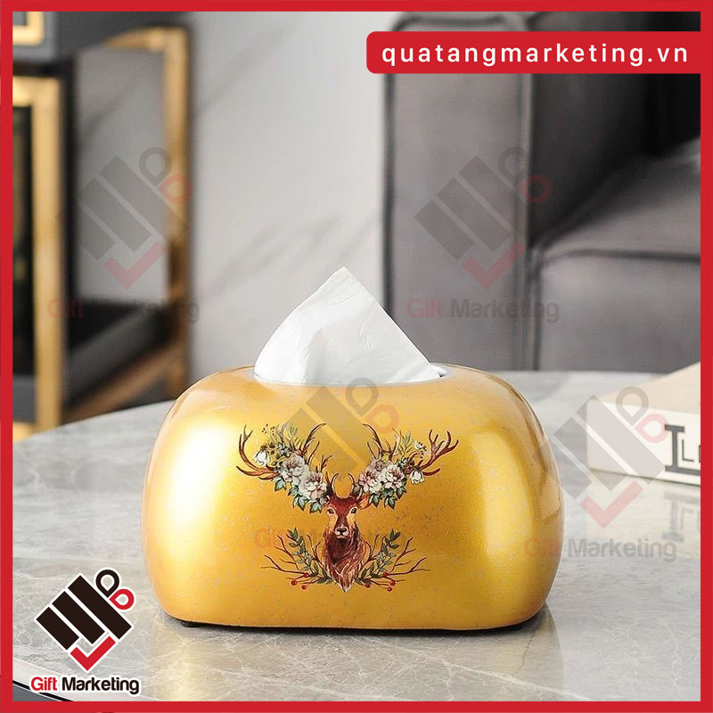 Hộp đựng giấy ăn gốm sứ họa tiết hươu – điểm nhấn sang trọng