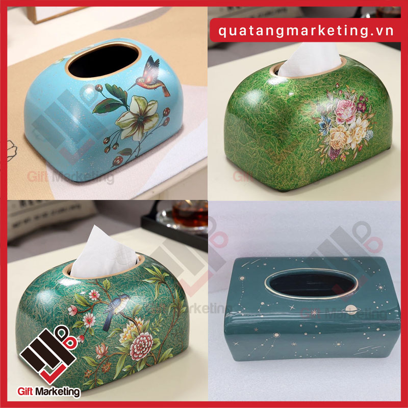 Hộp đựng giấy ăn họa tiết xanh – phong cách thanh lịch