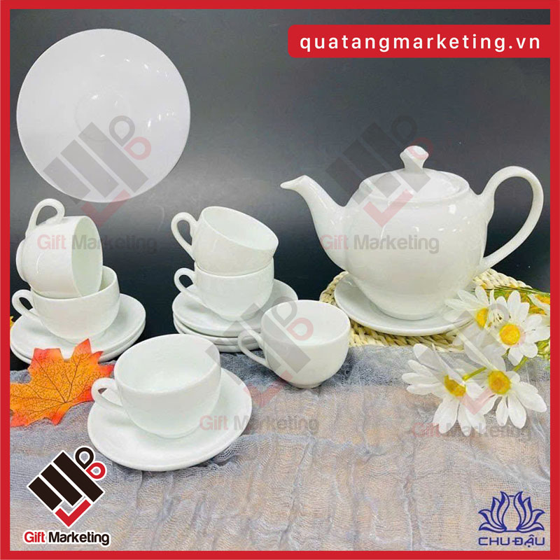Quà tặng gốm sứ Chu Đậu - Bộ trà sứ trắng